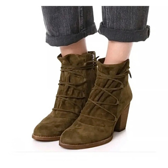 Anthropologie Sam Edelman Millard Suede Leather Lace Cottagecore Ankle Boots 6.5 - Picture 1 of 14